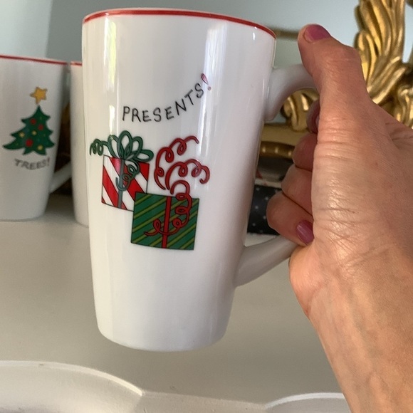 Fitz and Floyd Christmas Mugs tall set of 4 holidays red white green - Picture 3 of 6